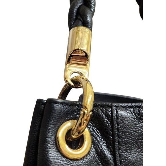 MICHAEL KORS Large Pebbled Leather Naomi Twist Braided Strap Black Bag - Picture 5 of 16